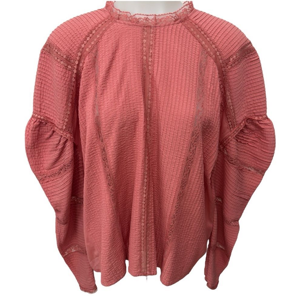 Top Shop Prairie Blouse Lace Detailing Rose Blush Color Size 8